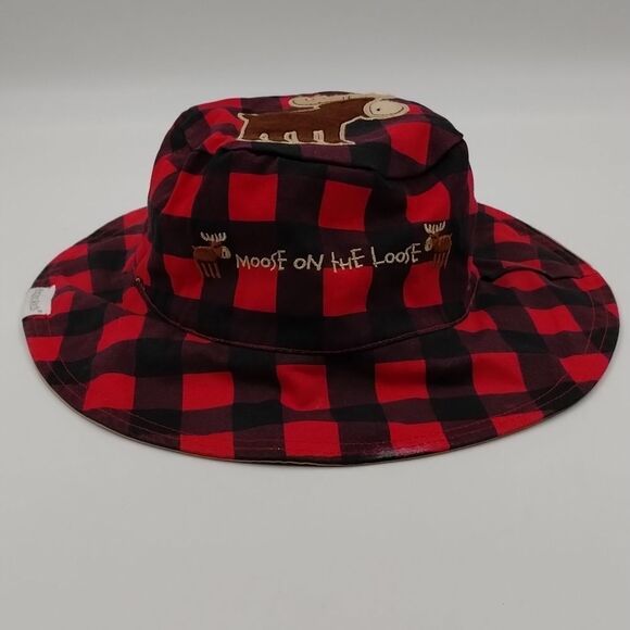 Flap Jack kids Reversible Hat for Kids Red Plaid and Tan Moose/Bear unisex - Picture 3 of 6